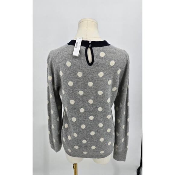 J.Crew 100% Cashmere Twee Whimsical Bow Tie Sweater Gray Polka Dot Size M - Picture 3 of 6